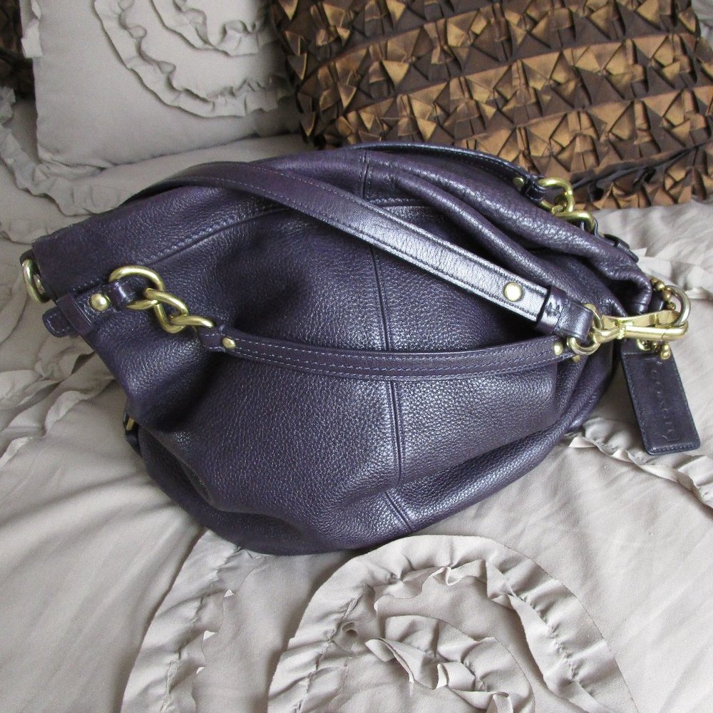 purple leather Coach boho slouch satchel handbag purse